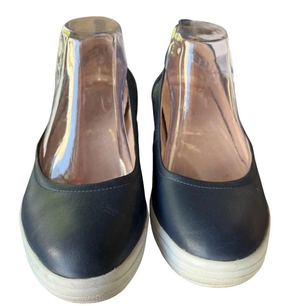 Vionic Jaycey Navy Blue Leather Slip‎ On wedge Orthotic Comfort Shoes pump Sz.7
